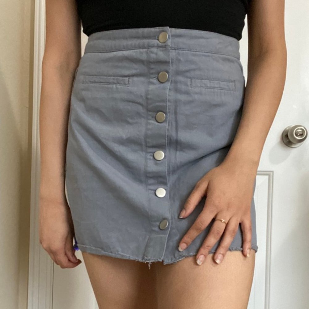 Light Blue Gray A-line Button Down Skirt!